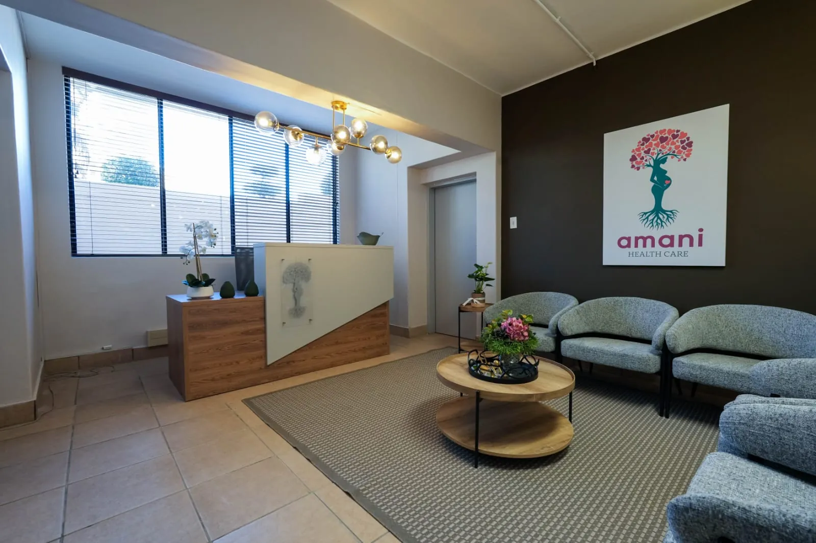 The reception and waiting area at Amani Health Care, Netcare Jakaranda Hospital, Muckleneuk